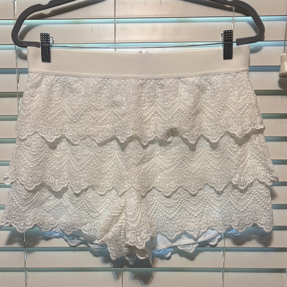 J. Crew White Lace Tiered Shorts